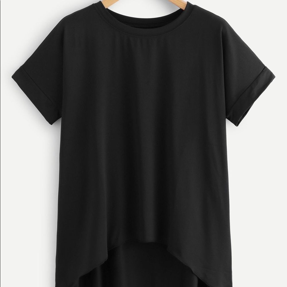 SHEIN plain black solid dip hem t-shirt